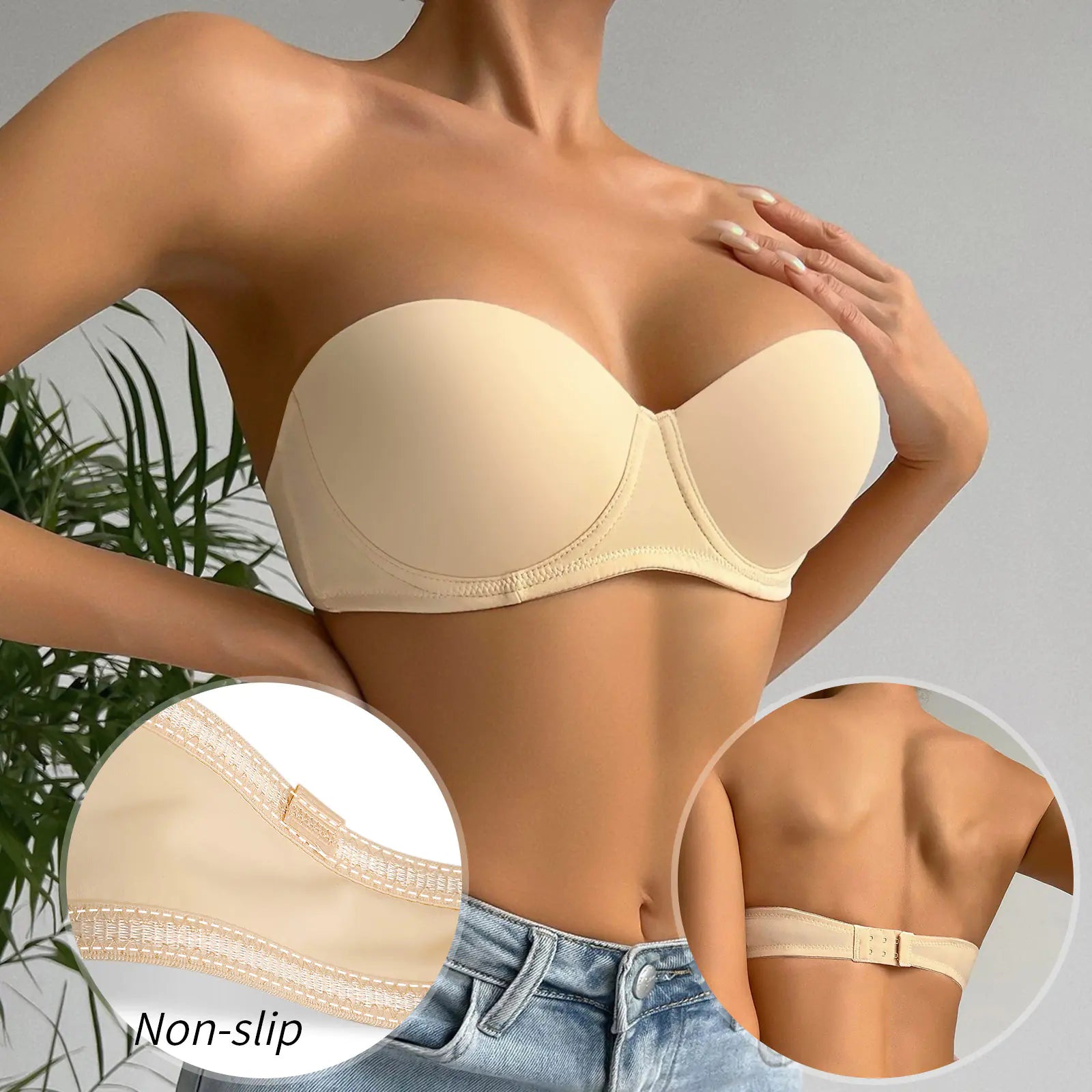 Large Cup Strapless Backless Seamless Bra for Women